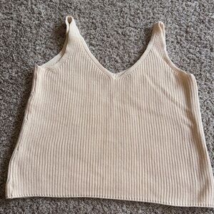 Cream Ribbed Knit Tank Top
